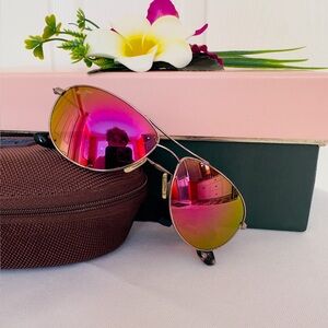 #7 MAUI JIM ~ Pink Flexible Wire Frame Aviator Sunglasses w/Tortoise Shell Ears